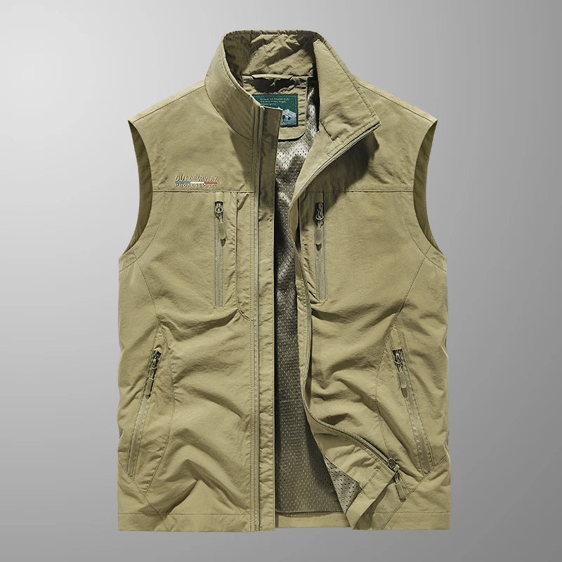 Men's Stand Collar Zip Front Utility Vest