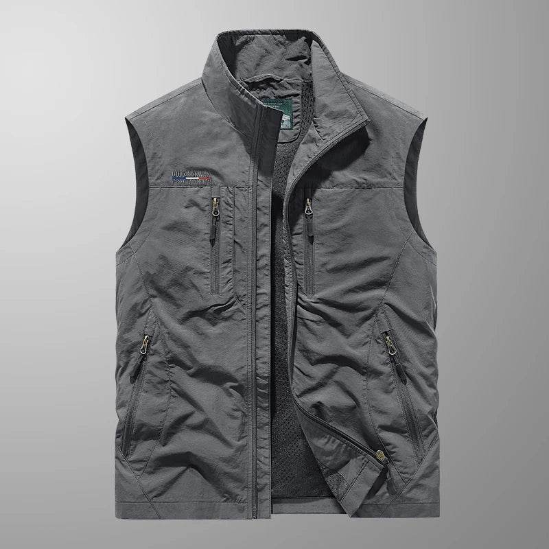 Men's Stand Collar Zip Front Utility Vest