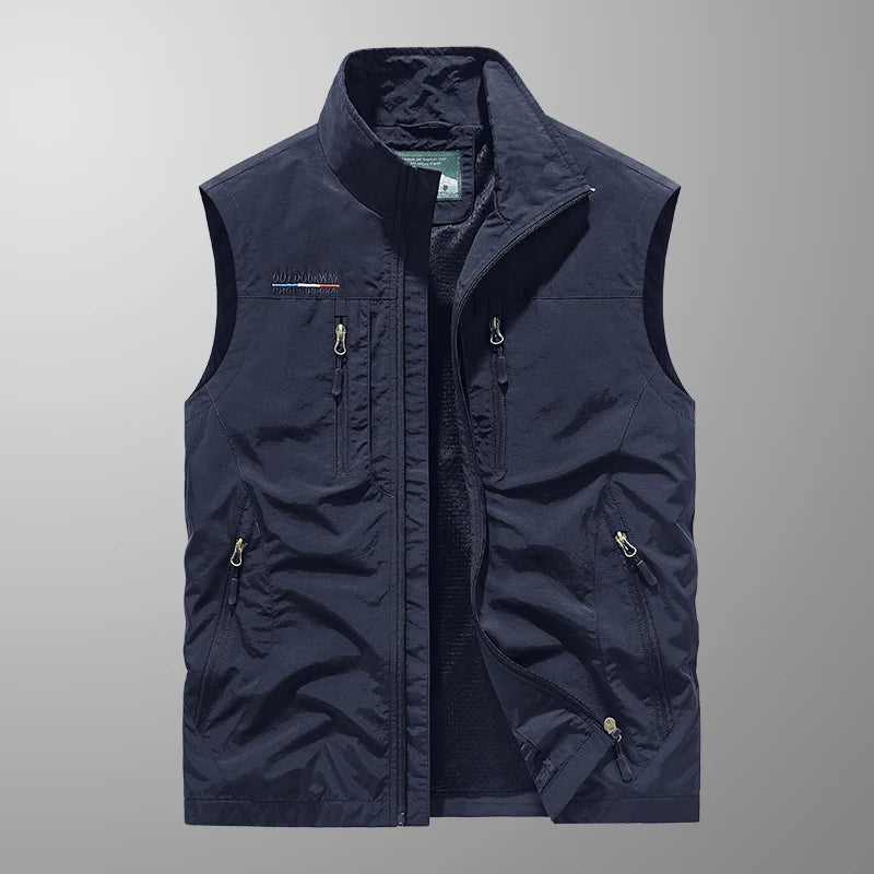 Men's Stand Collar Zip Front Utility Vest
