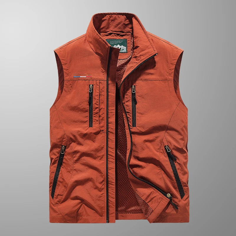 Men's Stand Collar Zip Front Utility Vest