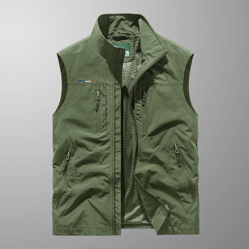 Men's Stand Collar Zip Front Utility Vest