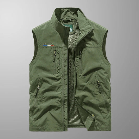 Men's Stand Collar Zip Front Utility Vest