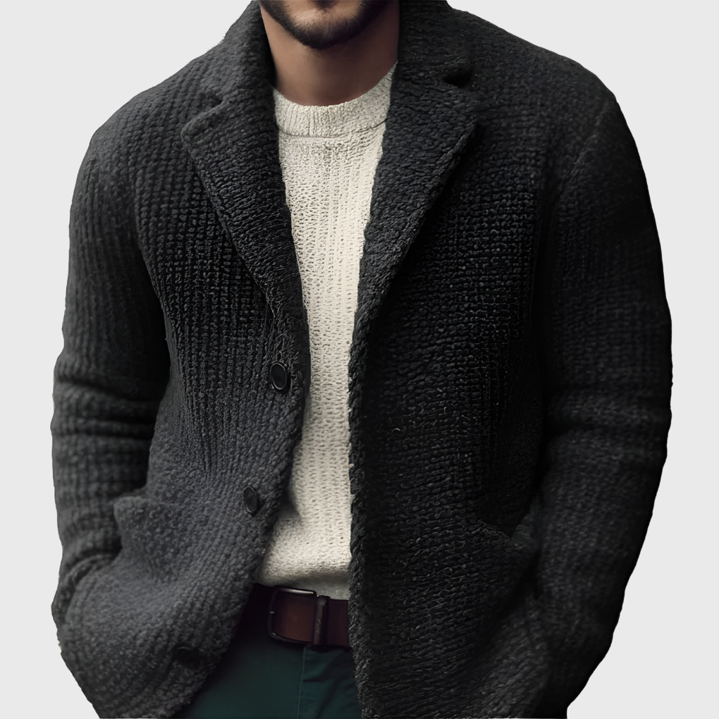 Men's Textured Button Front Knit Blazer