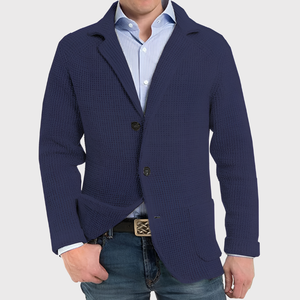Men's Textured Button Front Knit Blazer