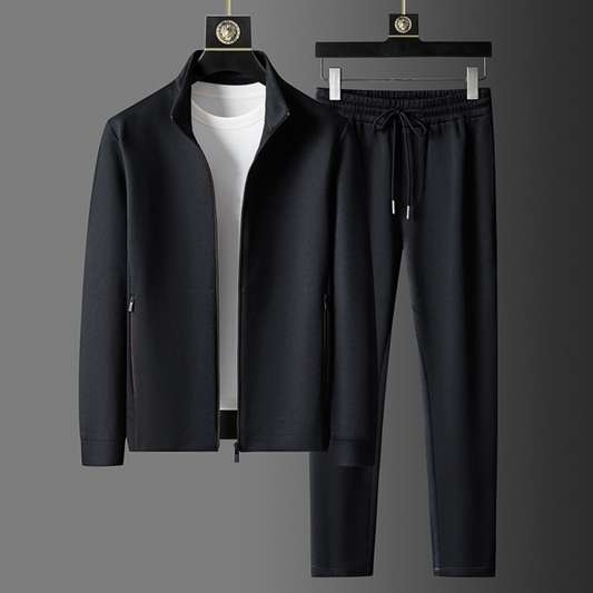 Men's Zip Front Stand Collar Drawstring Pants Set