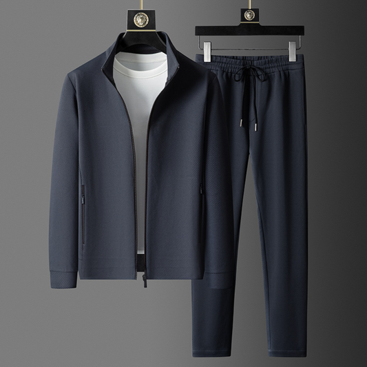 Men's Zip Front Stand Collar Drawstring Pants Set
