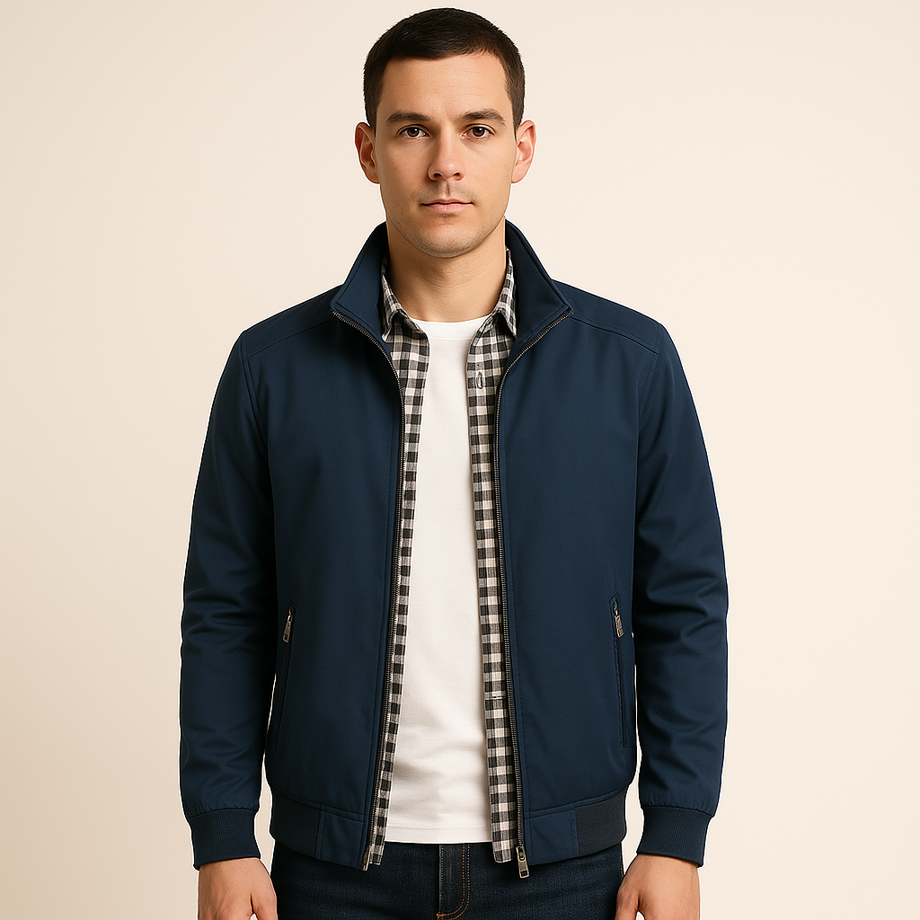 Men's Zip Front Stand Collar Long Sleeve Jacket