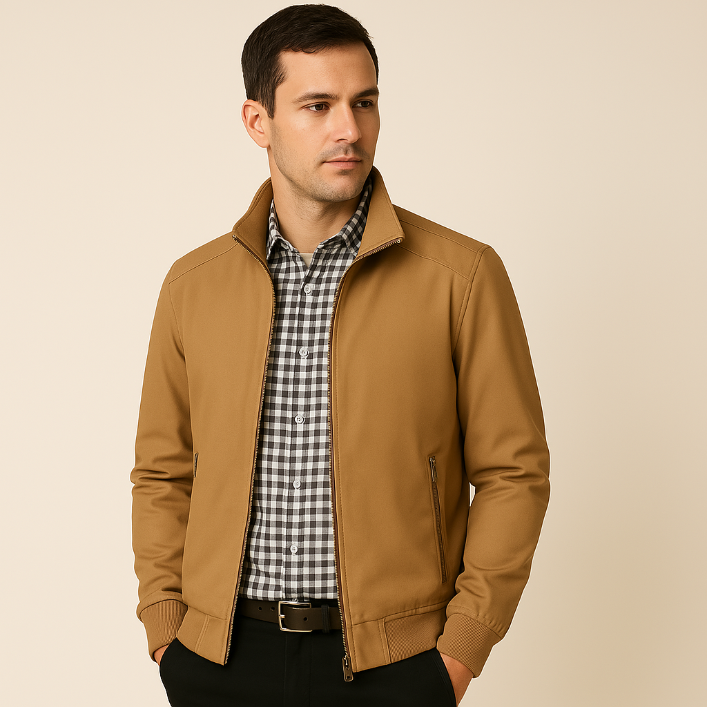 Men's Zip Front Stand Collar Long Sleeve Jacket
