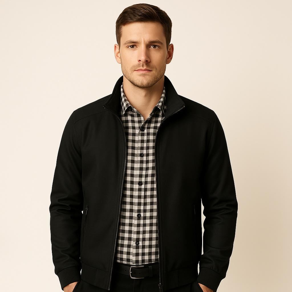 Men's Zip Front Stand Collar Long Sleeve Jacket