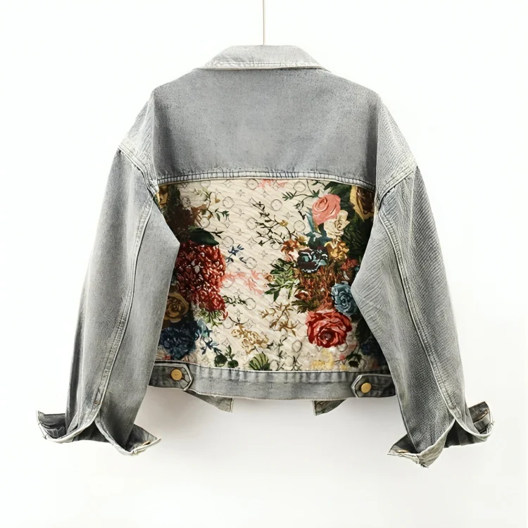 Women's Floral Patchwork Denim Jacket Cropped