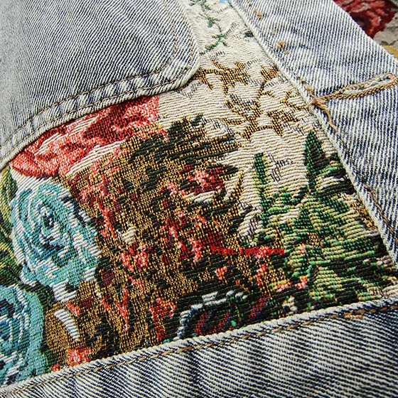 Women's Floral Patchwork Denim Jacket Cropped