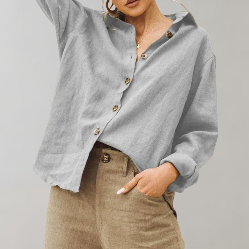 Women's Button Front Collared Long Sleeve Blouse