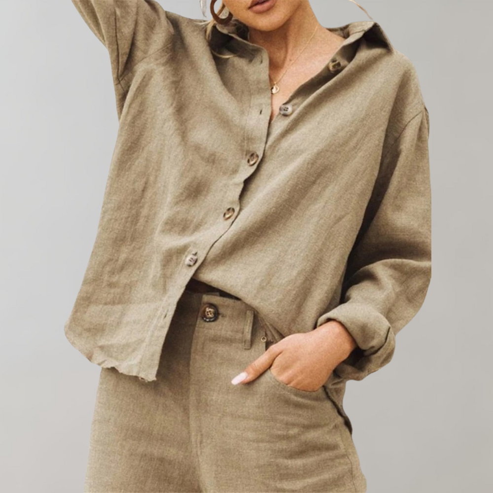 Women's Button Front Collared Long Sleeve Blouse