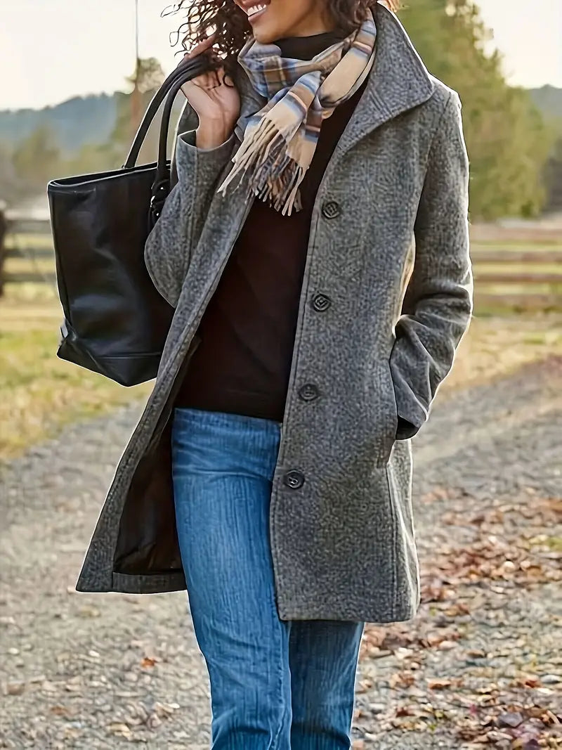 Women's Button Front Long Coat with Pockets