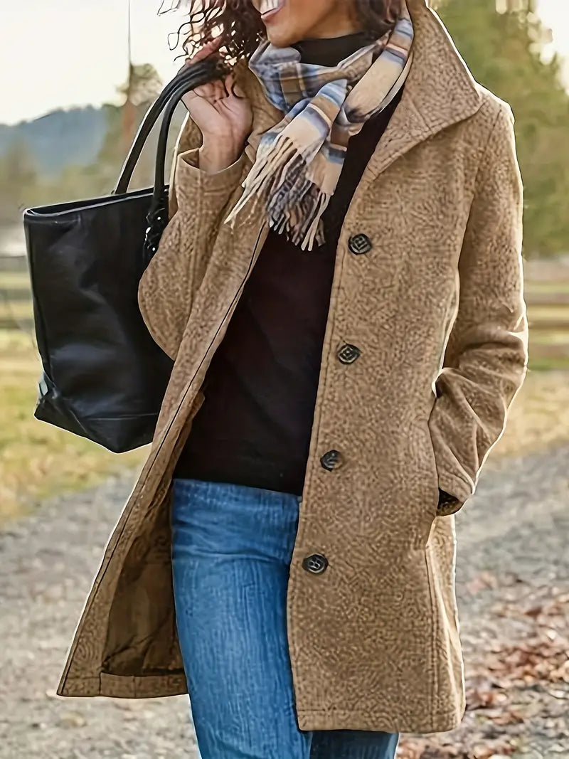 Women's Button Front Long Coat with Pockets