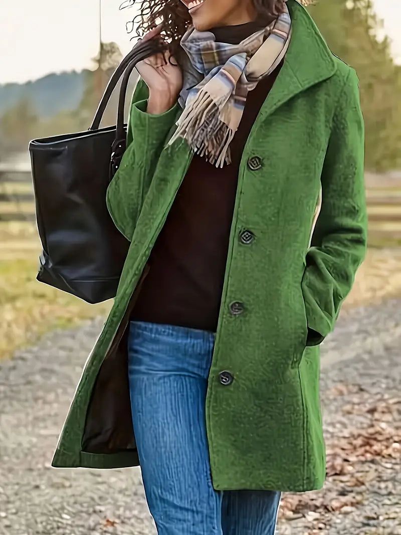 Women's Button Front Long Coat with Pockets