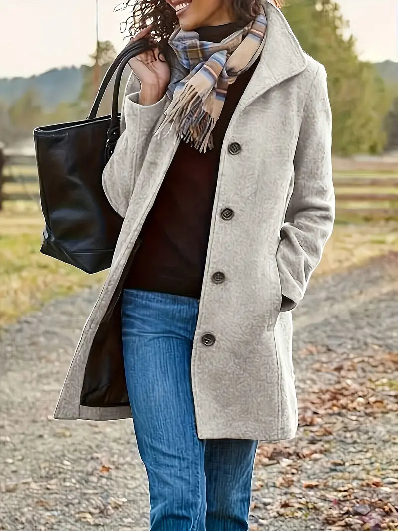 Women's Button Front Long Coat with Pockets