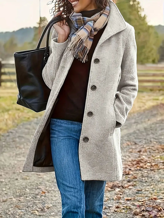 Women's Button Front Long Coat with Pockets