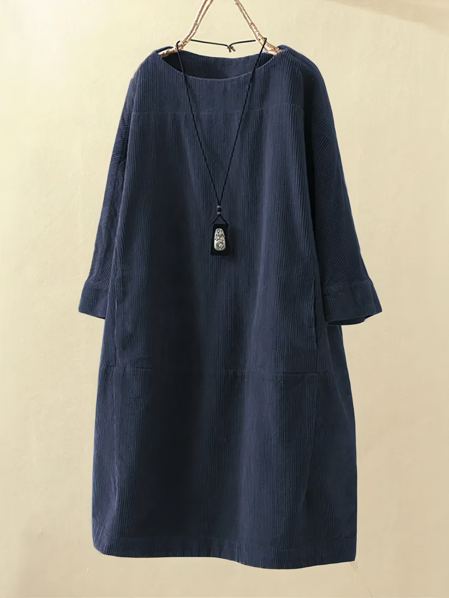 Women's Corduroy Round Neck Midi Dress