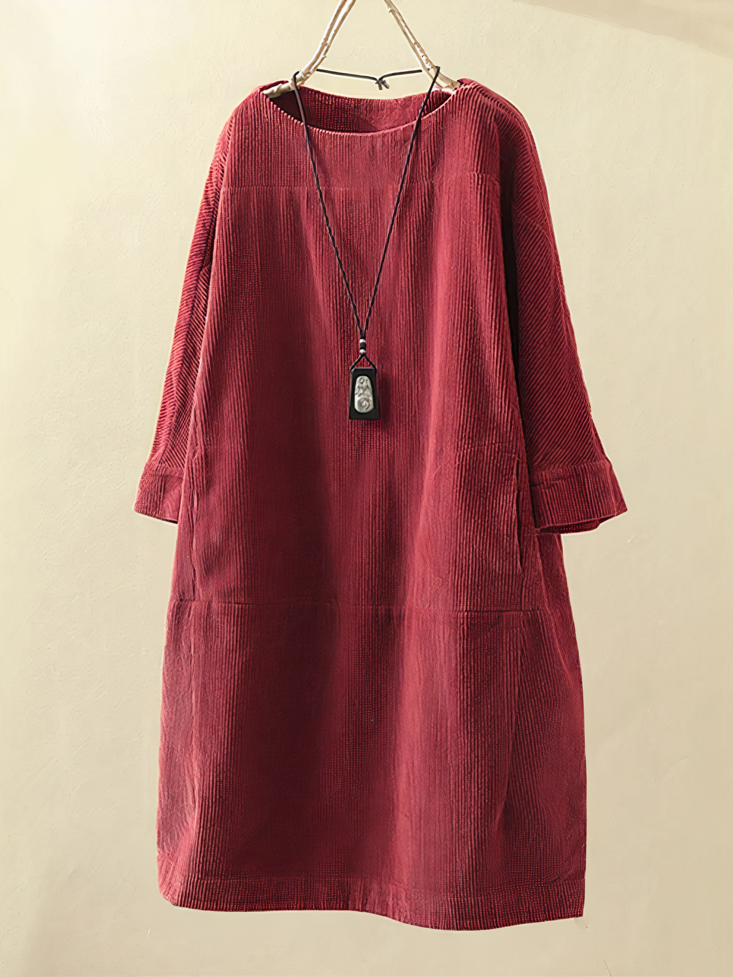 Women's Corduroy Round Neck Midi Dress
