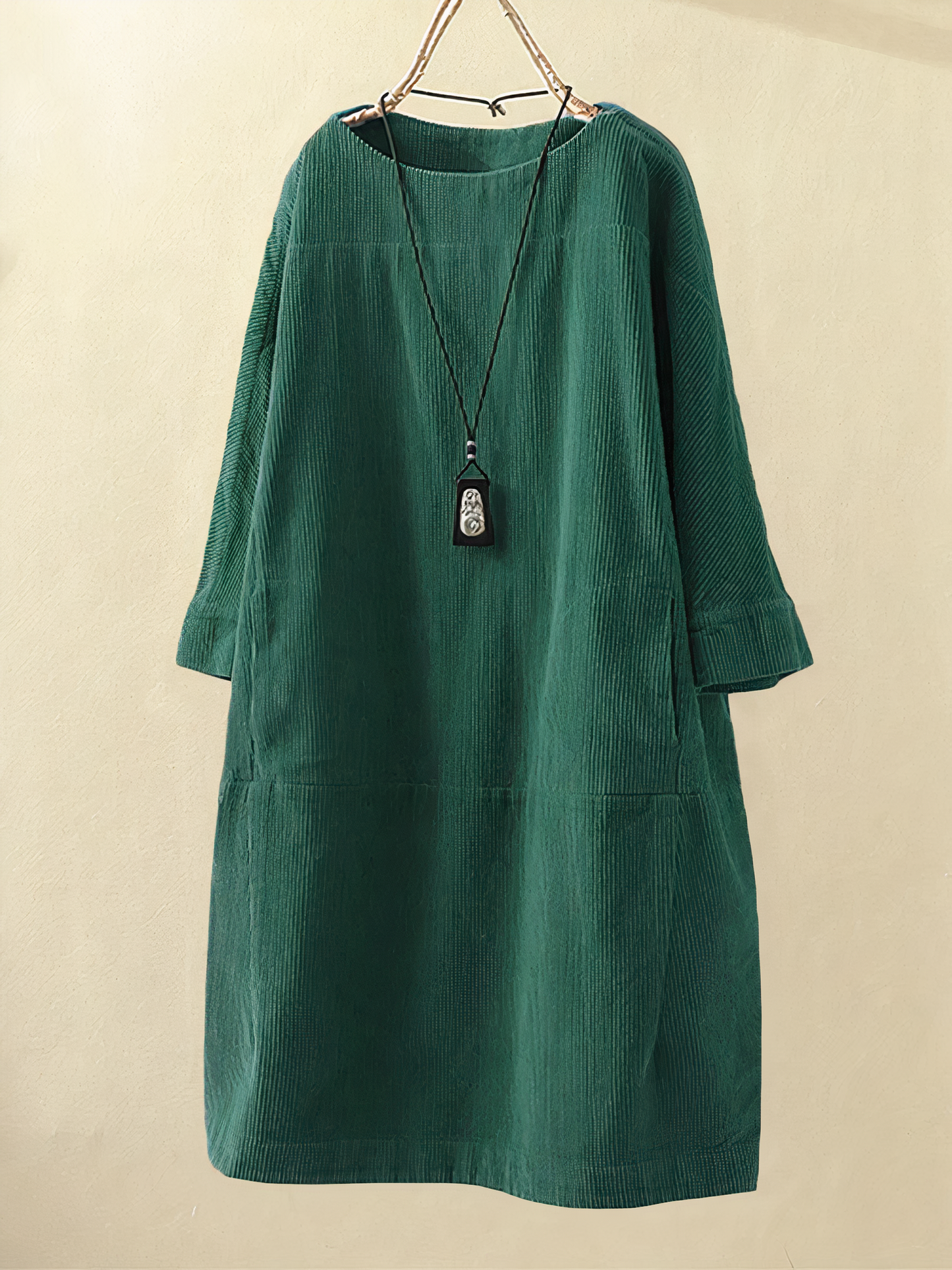 Women's Corduroy Round Neck Midi Dress