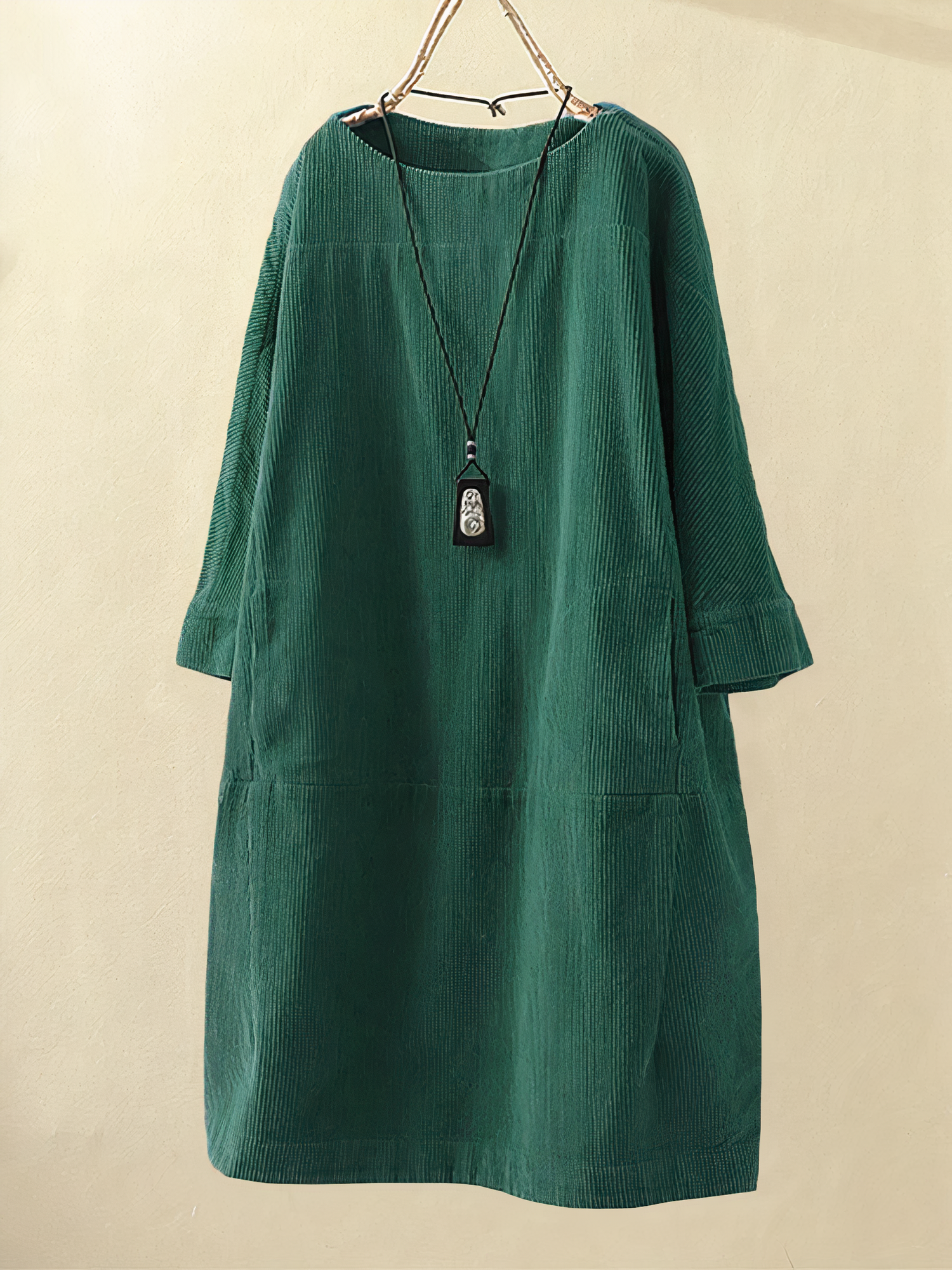 Women's Corduroy Round Neck Midi Dress