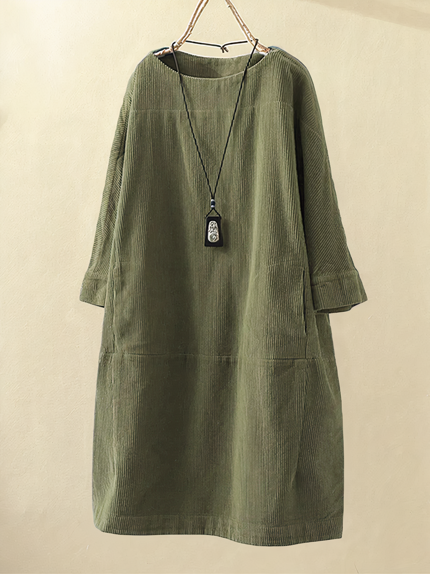 Women's Corduroy Round Neck Midi Dress