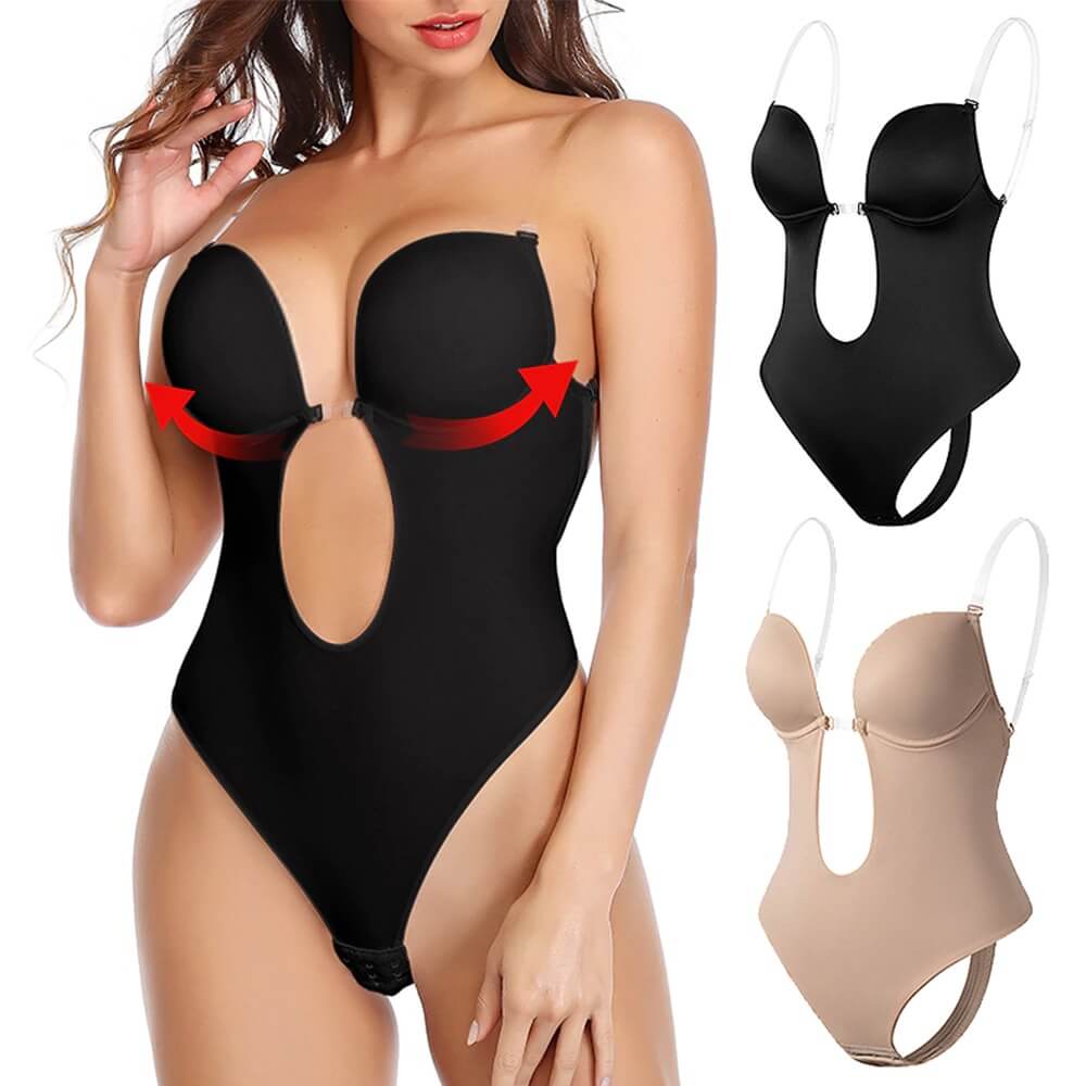 Women's Deep Plunge Backless Clear Strap Body Shaper