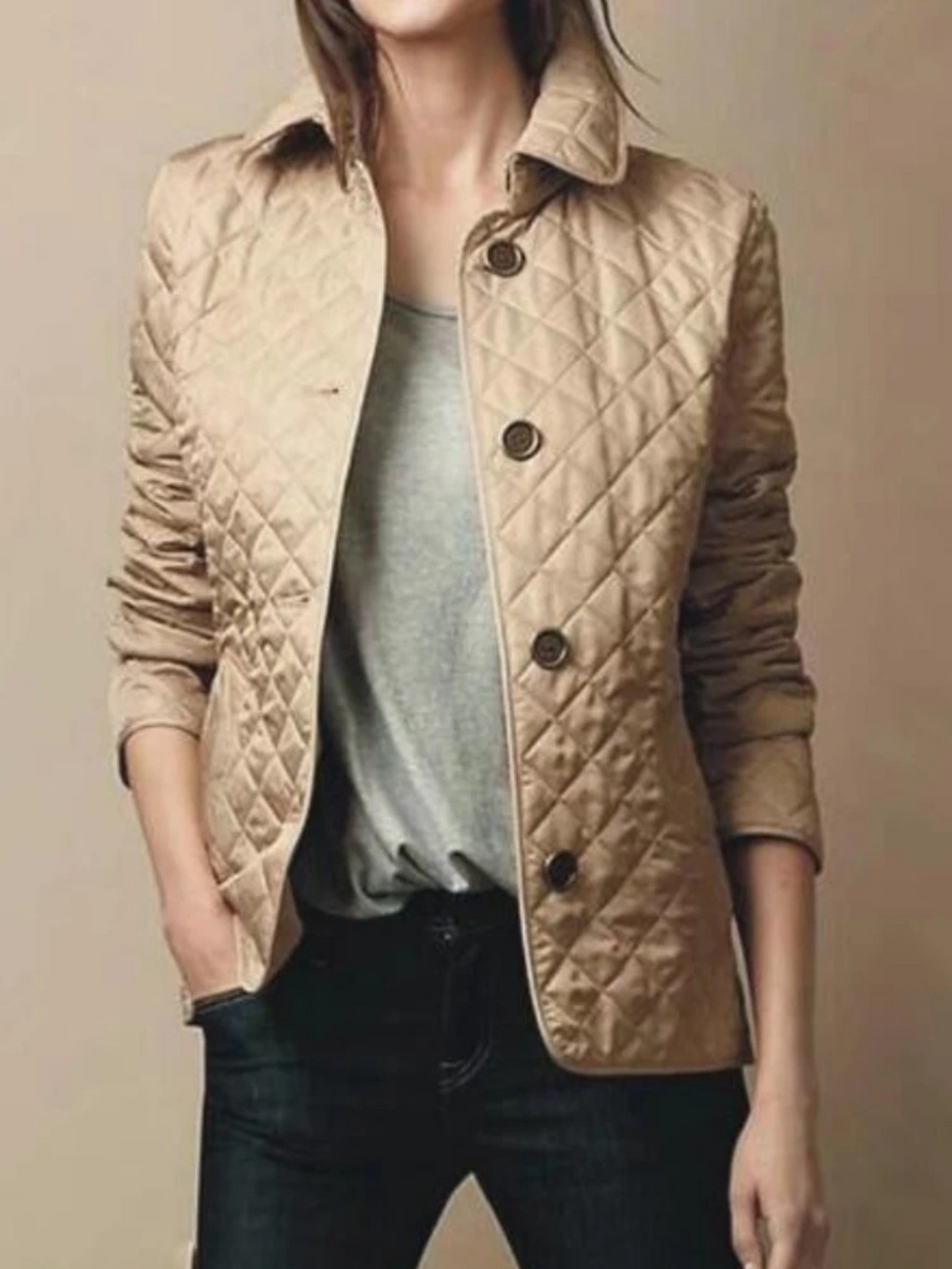 Women's Diamond Quilted Turn Down Collar Jacket