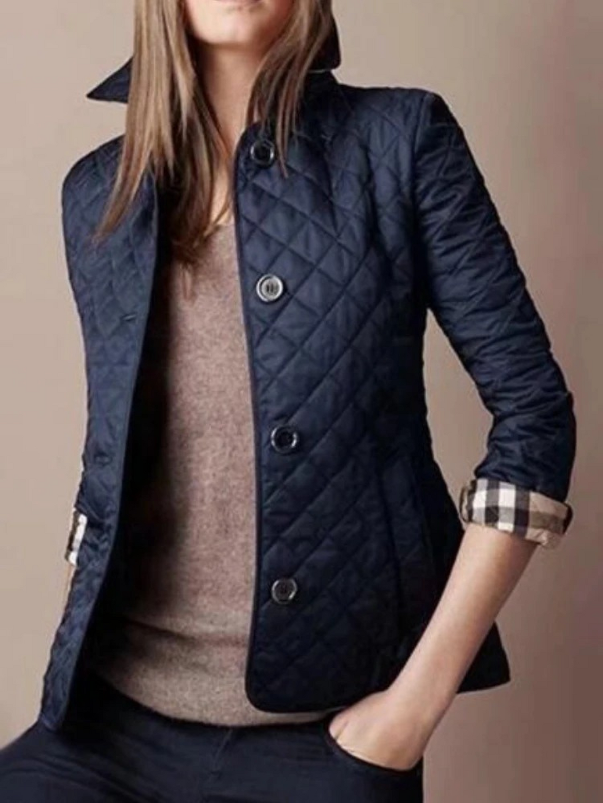 Women's Diamond Quilted Turn Down Collar Jacket