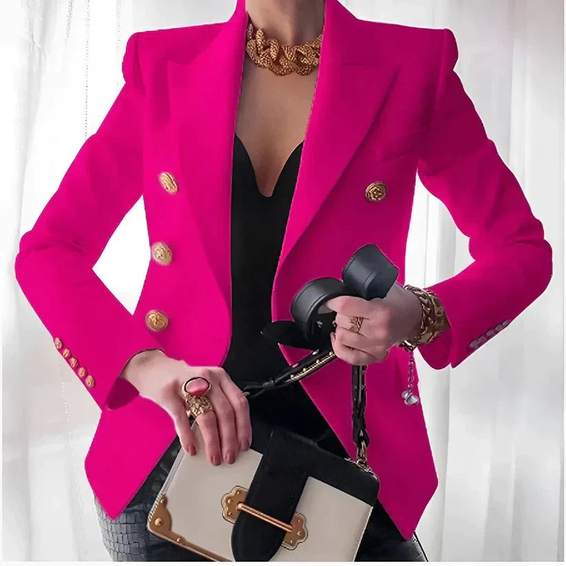 Women's Double Breasted Notch Lapel Long Sleeve Blazer
