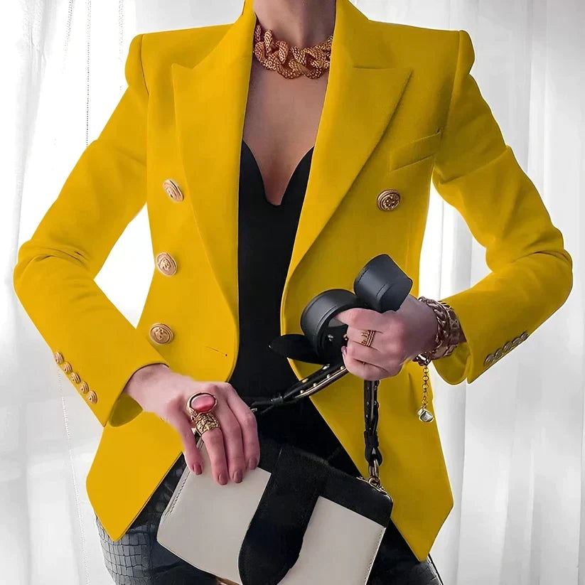 Women's Double Breasted Notch Lapel Long Sleeve Blazer