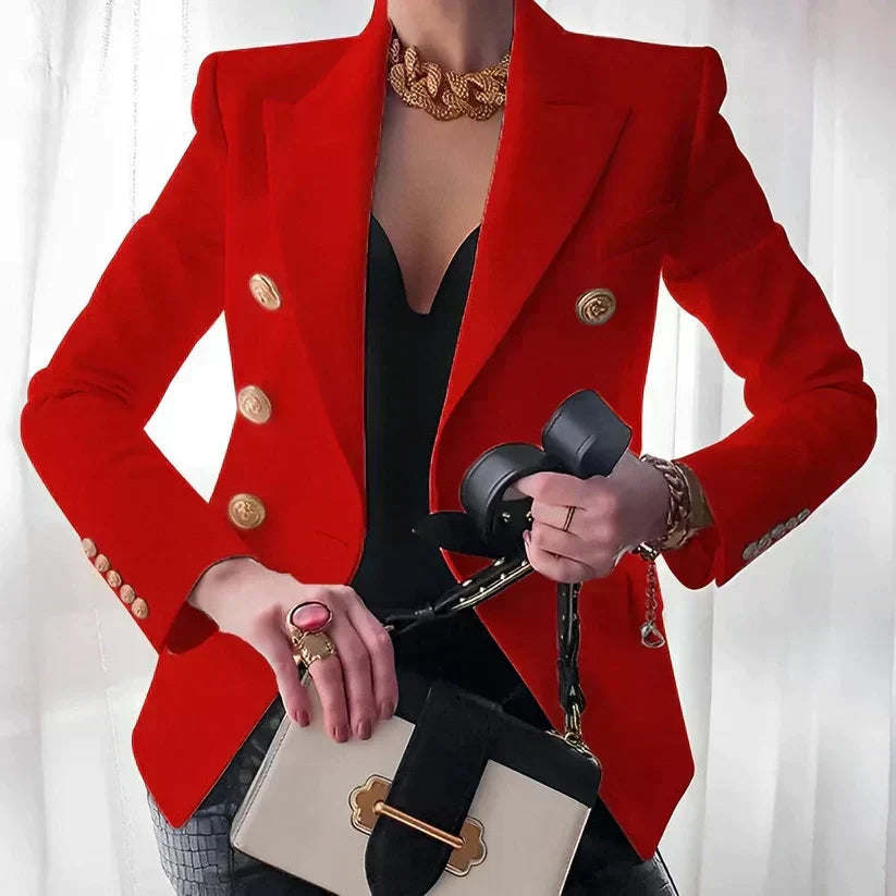 Women's Double Breasted Notch Lapel Long Sleeve Blazer