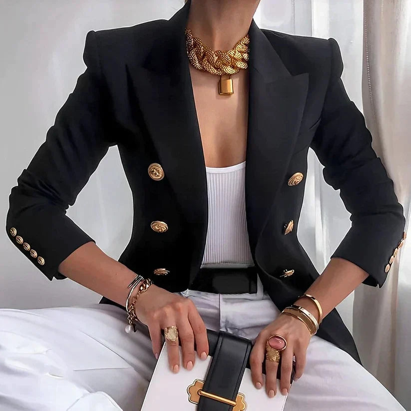 Women's Double Breasted Notch Lapel Long Sleeve Blazer