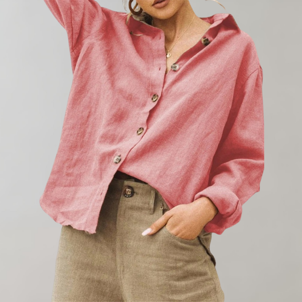 Women's Drop Shoulder Collared Button Up Shirt