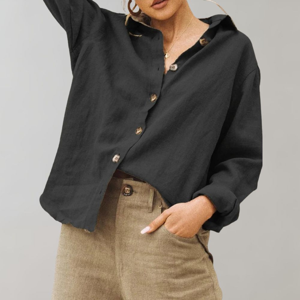 Women's Drop Shoulder Collared Button Up Shirt