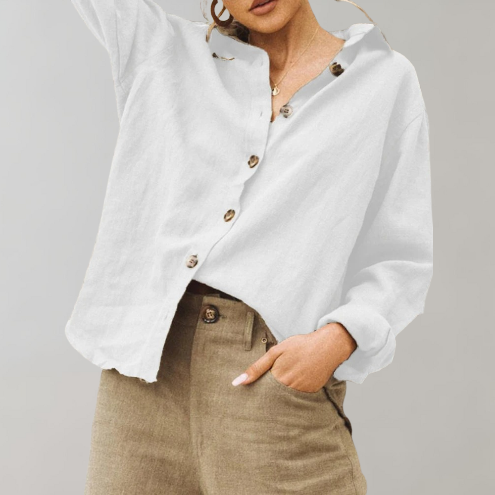 Women's Drop Shoulder Collared Button Up Shirt