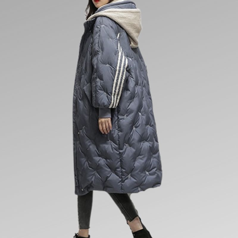 Women's Hooded Striped Sleeve Quilted Coat