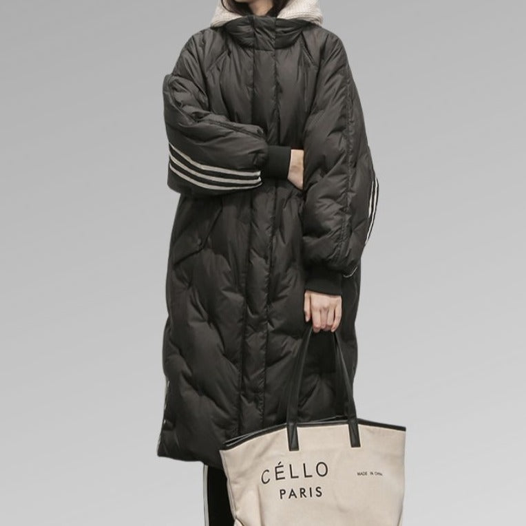 Women's Hooded Striped Sleeve Quilted Coat