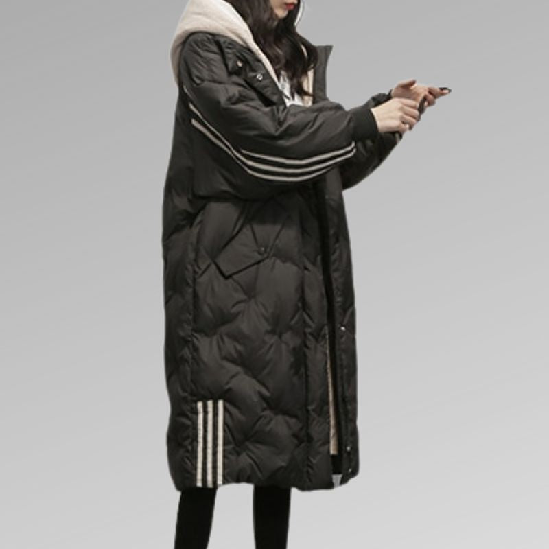 Women's Hooded Striped Sleeve Quilted Coat