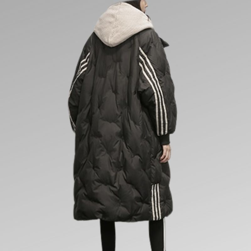 Women's Hooded Striped Sleeve Quilted Coat