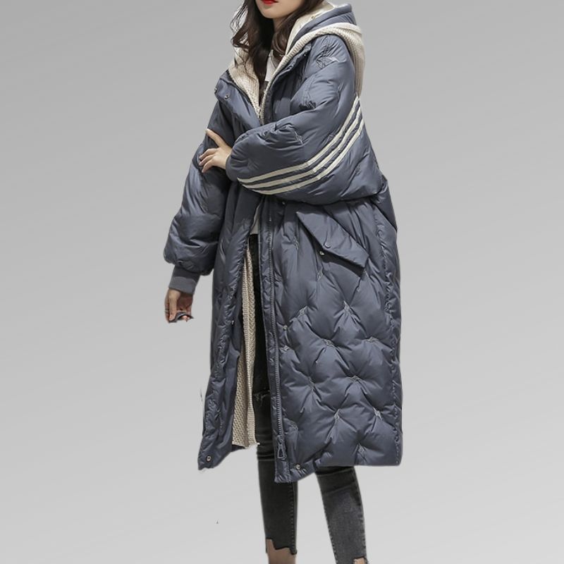 Women's Hooded Striped Sleeve Quilted Coat