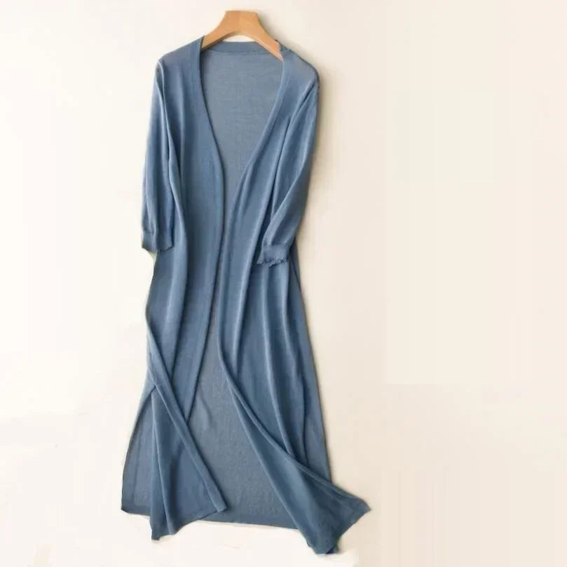 Women's Open Front Side Slit Long Cardigan