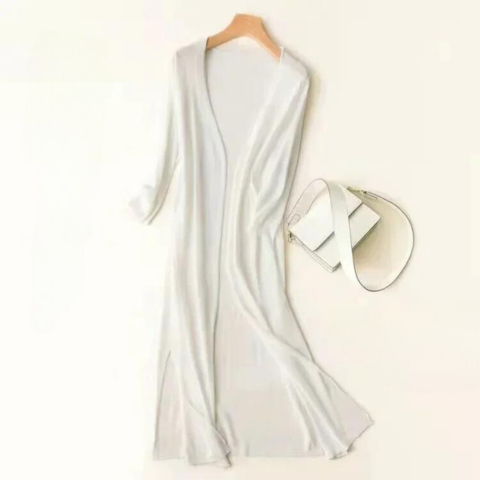 Women's Open Front Side Slit Long Cardigan