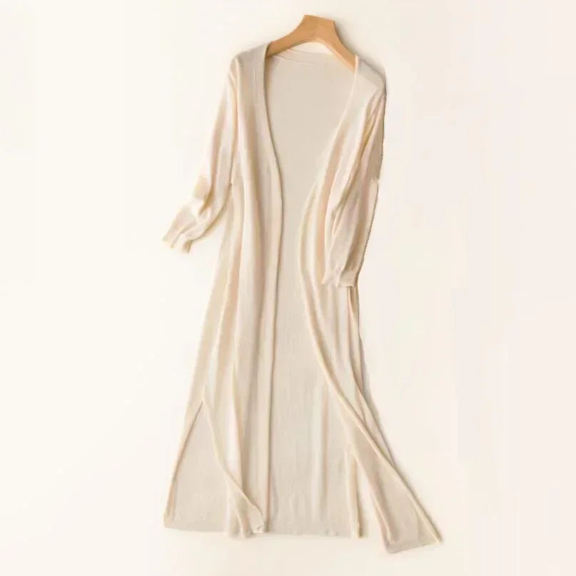Women's Open Front Side Slit Long Cardigan