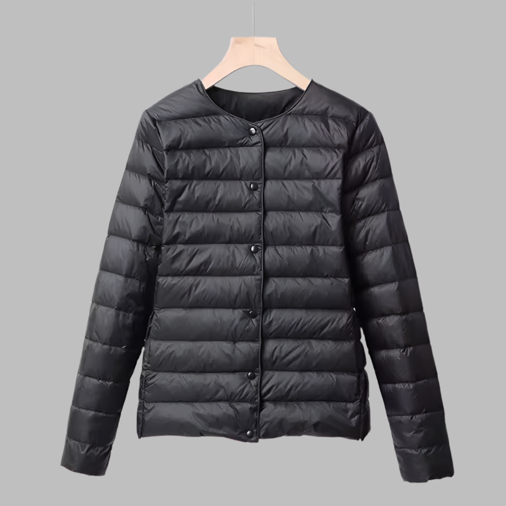 Women's Quilted Round Neck Snap Front Jacket