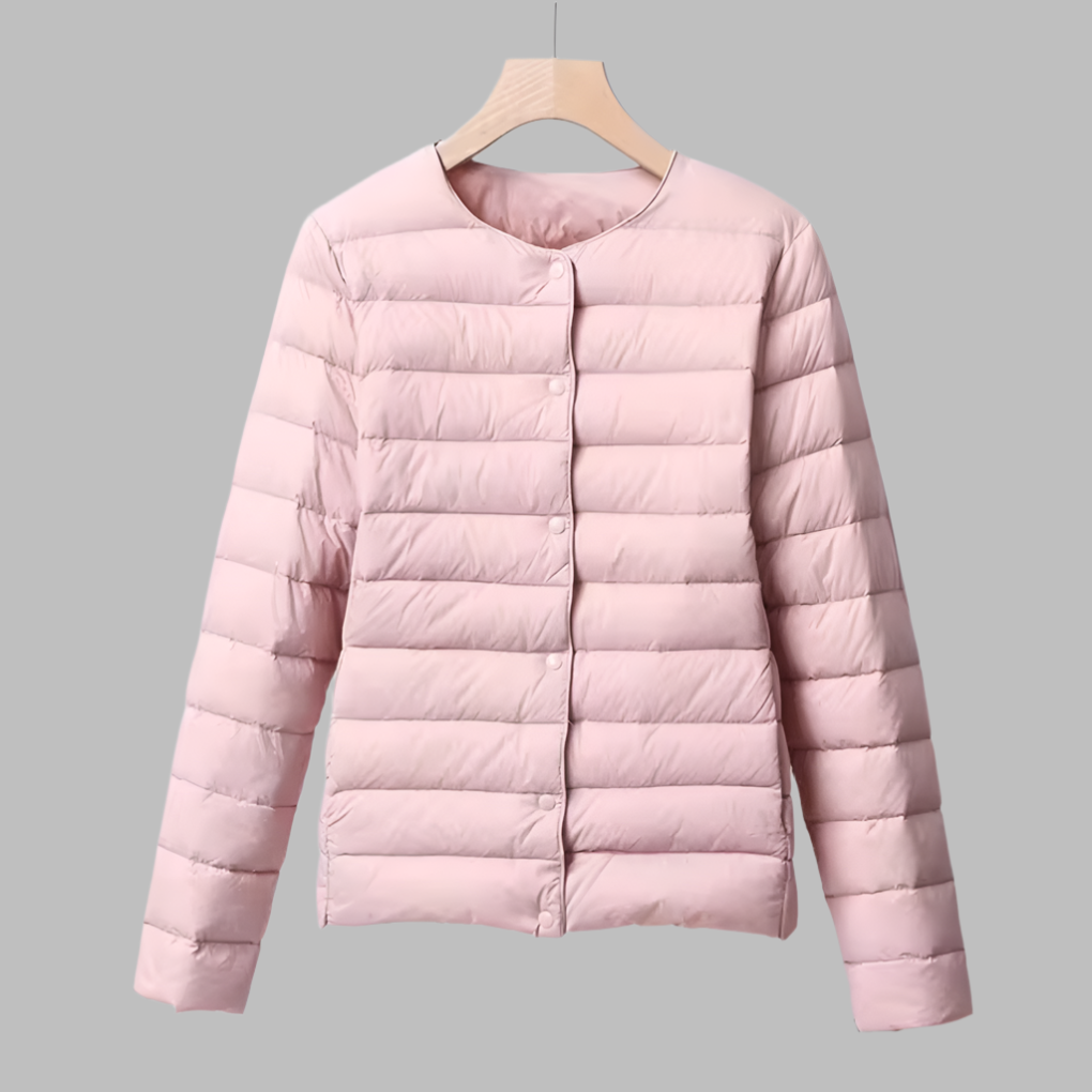 Women's Quilted Round Neck Snap Front Jacket