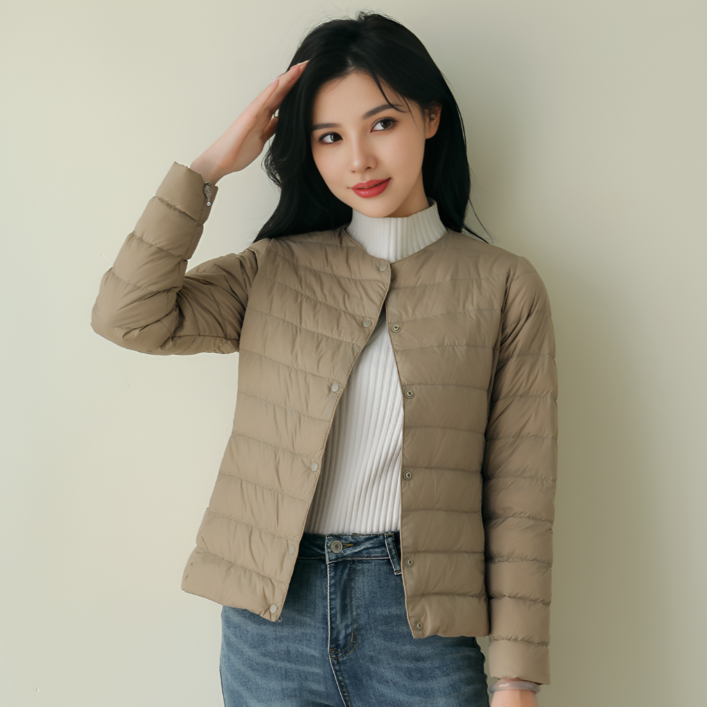 Women's Quilted Round Neck Snap Front Jacket