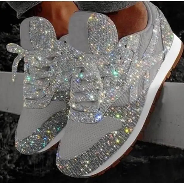 Women's Rhinestone Lace-Up Sneakers