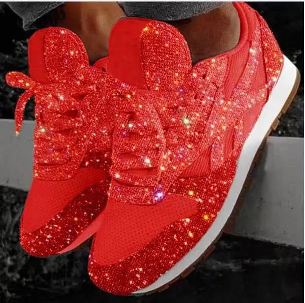 Women's Rhinestone Lace-Up Sneakers